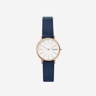  스카겐 시그니쳐 릴리 투핸드 30mm 화이트 로즈 골드 레더 오션 블루 Skagen Signature Lille Tw