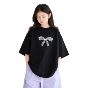 여아 주니어 블랙리본 러블리 티셔츠