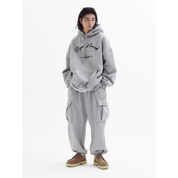 벌룬오버 카고 기모 조거팬츠 멜란지그레이