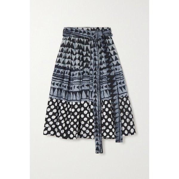 스튜디오 189 Belted Tiered Printed Cotton Midi Skirt 블랙 45666037504950797