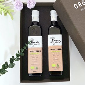(유기농)언필터드 엑스트라 버진 냉압착 올리브유 500ml 2병 명절 선물세트
