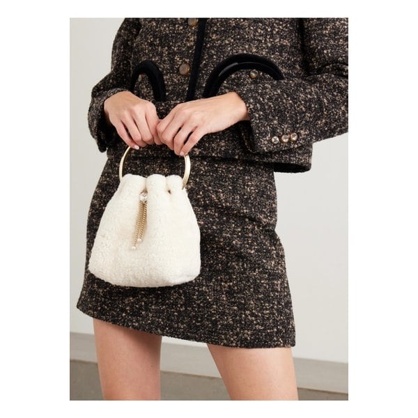 봉봉 인조 진주 장식 시어링 버킷 백 크림 46376663162877556