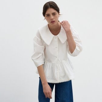 미테 CAPE COLLOR SHIRRING BLOUSE_WHITE