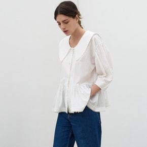 CAPE COLLOR SHIRRING BLOUSE_WHITE