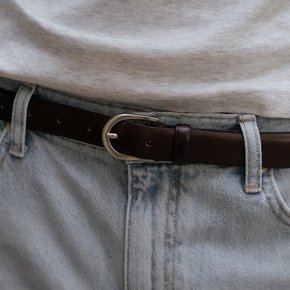 Italian leather classic plain belt_Silver&Dark brown