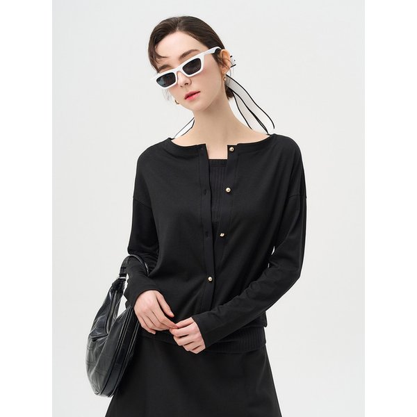 PM1261T070 Lantana layered cardigan top_Black