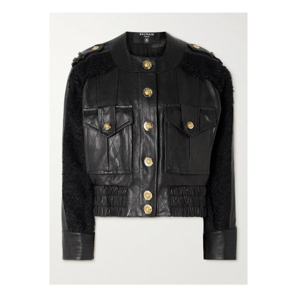 퀼팅 가죽 트위드 보머 재킷 블랙 46376663162844265