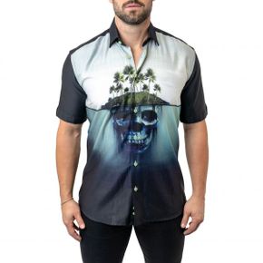 4652429 Maceoo Galileo Skullisland Black Short Sleeve Button-Up Shirt