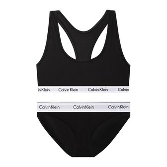 Calvin Klein Underwear 여성 코튼 스포츠브라 브라렛+팬티 세트 QP1114+F3787 BLACK_P344220661