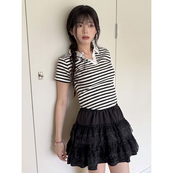 Noir Dolly Lace Ruffle Mini Skirt 2colors
