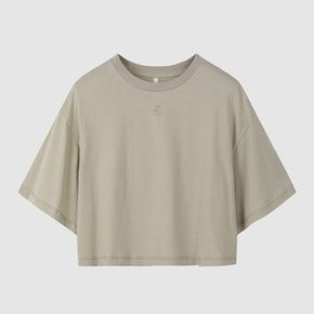 여성 로고 크롭 반팔 티셔츠 L KHAKI