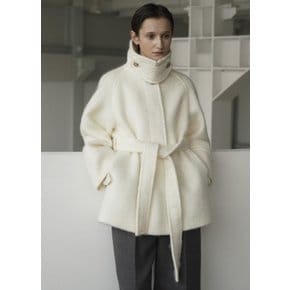 (CT-1450)HAIRY WOOL BELTED HALF COAT S