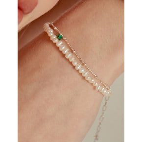 (SET) Pearl and Petit Cubic Ball Chain Bracelet SE0162