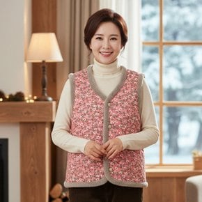 레트로조끼 겨울 융털 누빔 조끼 레트로 꽃무늬 김장 기모