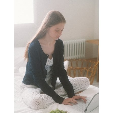 라미네즈 Round Neck Linen Cardigan - Navy
