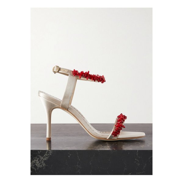 치엔잔 비즈 장식 새틴 샌들 90mm 크림 1647597325832359