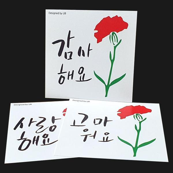 캘리그라피카드 카네이션꽃 감사 미니 엽서 편지 카드(1)