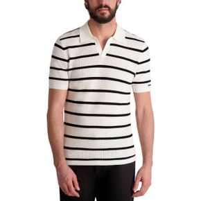 칼라거펠트 맨즈 Short-Sleeve Regular-Fit 폴로 스웨터 - 화이트 블랙 흰검 26255030 1338434