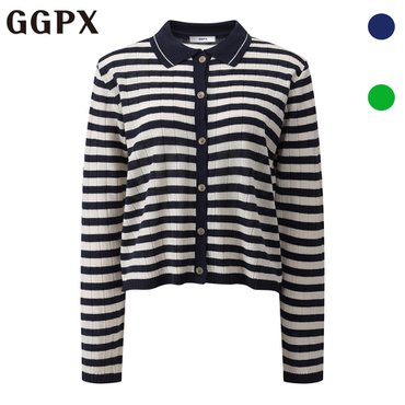 GGPX 카라넥 스트라이프 골지 버튼 니트 가디건 (GP3KG004F)