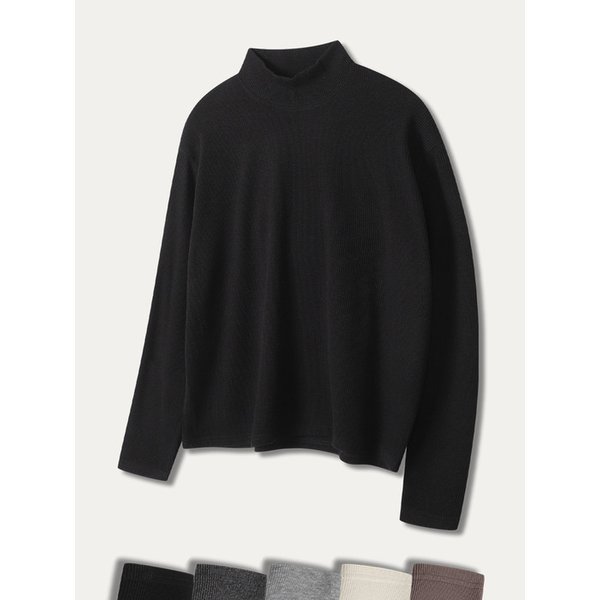 리브드 세미 크롭 모크넥 롱슬리브 - 5COLOR