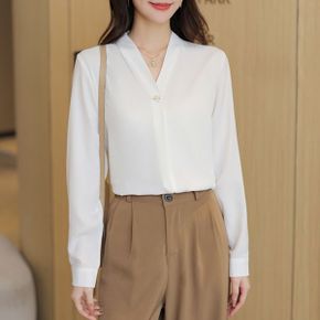 금속장식 V넥 핀턱 블라우스 G5SBL009P_P384732201
