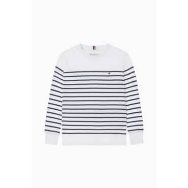 타미힐피거키즈 25년 S/S T42F0KKO130BT2 스트라이프 라운드 티셔츠(화이트,베이지)