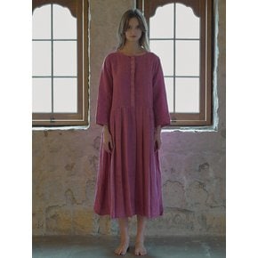 linen natural dyed round shirring dress