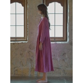 linen natural dyed round shirring dress