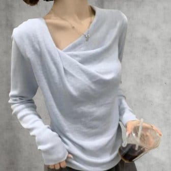 신세계라이브쇼핑 [옷자락] 여성 클래식 무지컬러 여리핏 드레이프 긴소매 니트