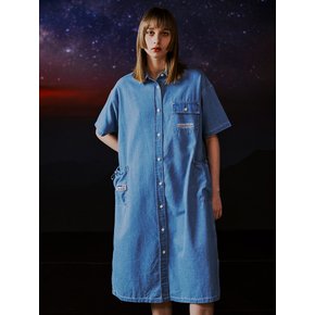 DENIM STRING POCKET SHORT SLEEVE SHIRT DRESS [2 COLOR]