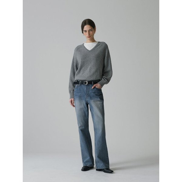 SIKN2156 울 블렌드 루즈 브이넥 니트_Melange gray