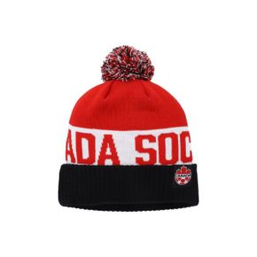 4547705 Nike Mens Black/Red Canada Soccer Classic Stripe Cuffed Knit Hat with Pom