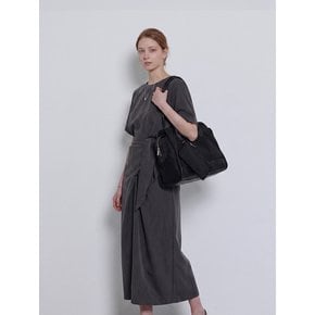 [쿨터치.ver] DRAPE WAIST LONG DRESS_NHON6538 (차콜)
