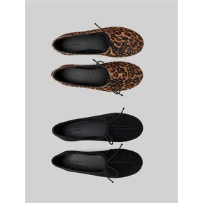 Ribbon Flat Shoes ROEN Ballet-flats Leopard Black