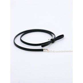 Black Leather Tie Silver Necklace In185 [Silver]