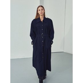 Two-way shirring trench dress - navy