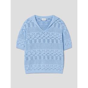 [정상가139,000원] Cotton Sailor Collar Crochet Pullover  Sky Blue (WE3551C98Q)