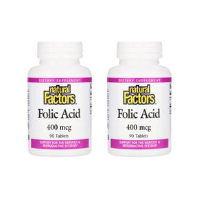 [해외직구] 네츄럴팩터스 엽산 폴릭엑시드 400mcg 90정 2팩 Natural Factors Folic Acid 400 mcg 90 Tablets