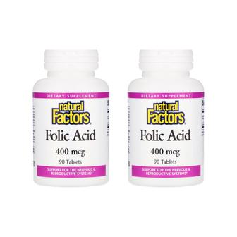  [해외직구] 네츄럴팩터스 엽산 폴릭엑시드 400mcg 90정 2팩 Natural Factors Folic Acid 400 mcg 90 Tablets