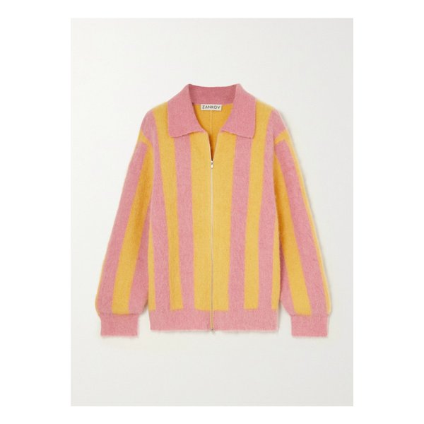 잔코브 니콜라스 스트라이프 브러시드 니트 가디건 옐로 43769801098289759