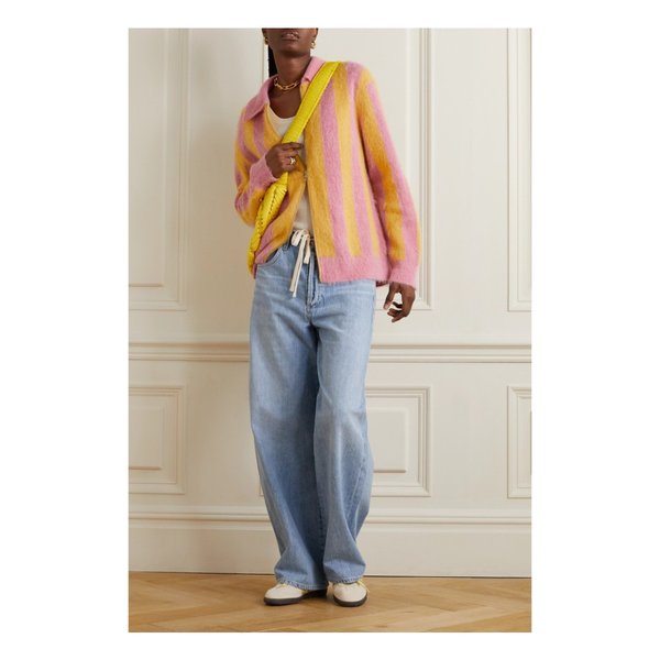 잔코브 니콜라스 스트라이프 브러시드 니트 가디건 옐로 43769801098289759