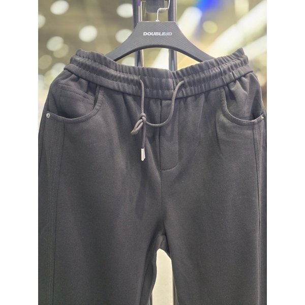 [시흥점] 사이드 베어자수 무지 세미와이드 조거팬츠(남여공용)/JHZZ80419BK