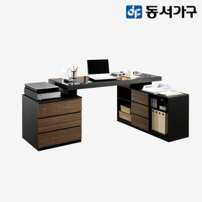 [최대 40% 추가할인] [동서가구] 알로 블랙우드 3단 서랍 코너형 책상 DF905426