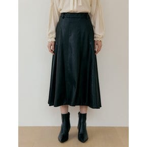 LEATHER LONG SKIRT - Black