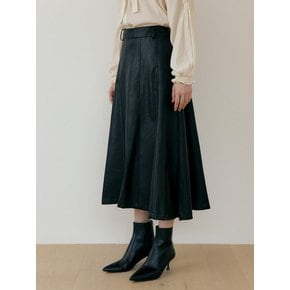 LEATHER LONG SKIRT - Black