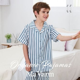 마밤오가닉 오가닉  5부 반팔 아동 주니어 잠옷 파자마 홈웨어 내의 실내복 스트라이프