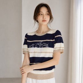 스트라이프 자수 반팔니트_T2606KN124B
