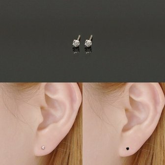 미니아트 14K 골드 2mm 라운드 데일리 심플 베이직 큐빅 금 귀걸이