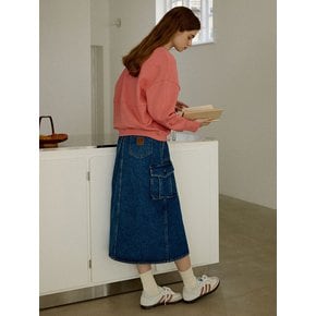 Cargo denim long skirt_Blue