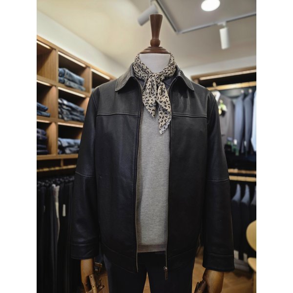 [여주점] 코오롱 브렌우드 남성 볼더레더 나빠 엠보 양가죽 트러커 점퍼 BRUDX26231BKX